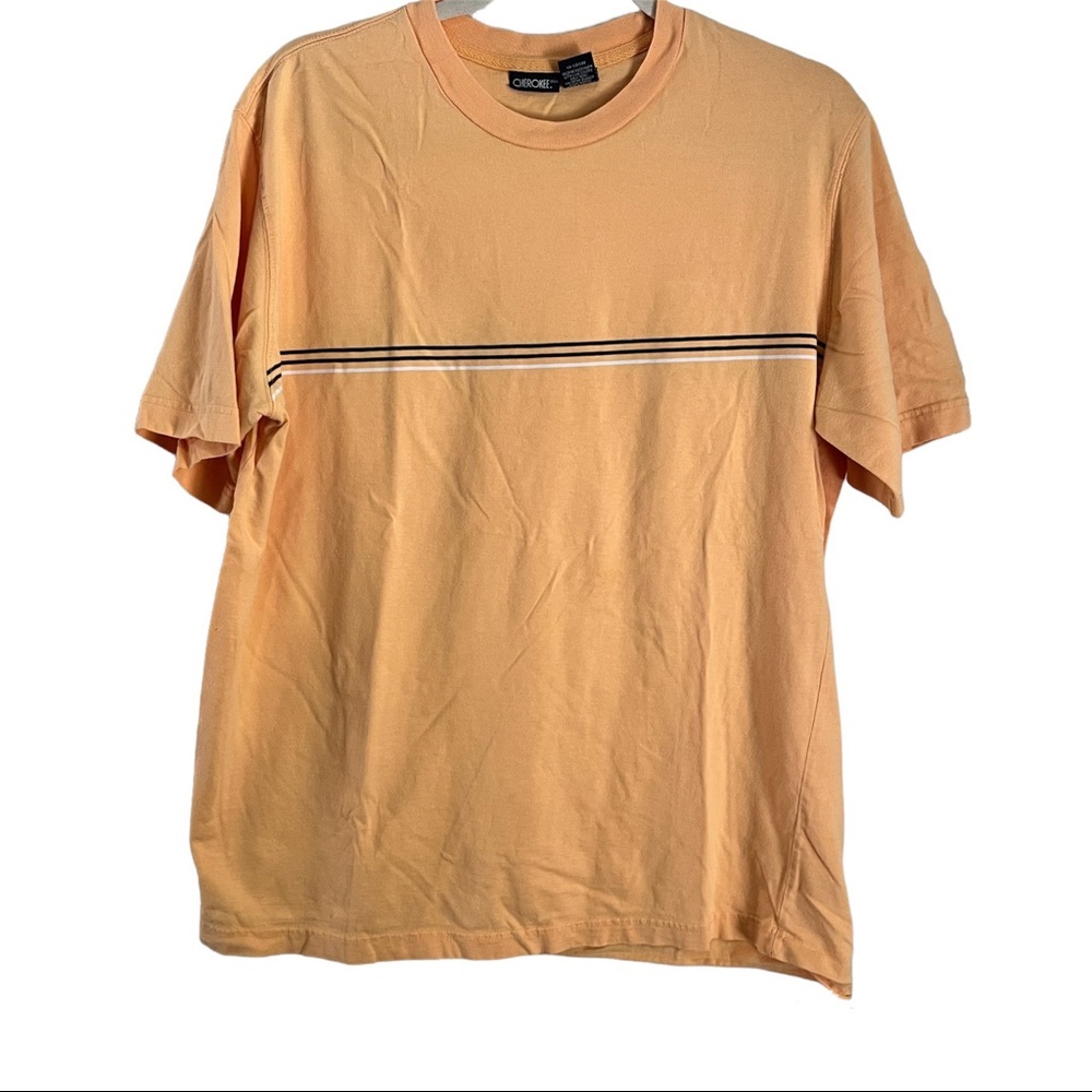 Cherokee Men’s Shirt Short Sleeve Orange Navy White Stripe Sz L